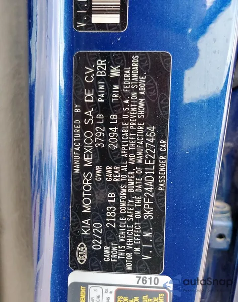 2020 Kia Forte Fe from USA, damaged, VIN 3KPF24AD1LE227464